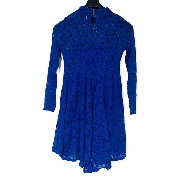 Free People Blue Crochet Long Sleeve Hi Neck Dress Size Small - Picture 3 of 6